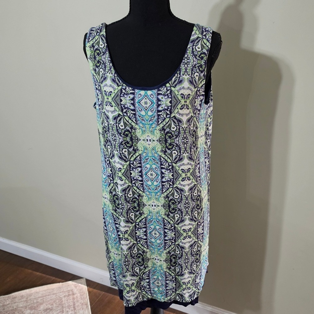 Kate & Sam Paisley Layered Crisscross Back Sleeveless Dress Navy Green PL